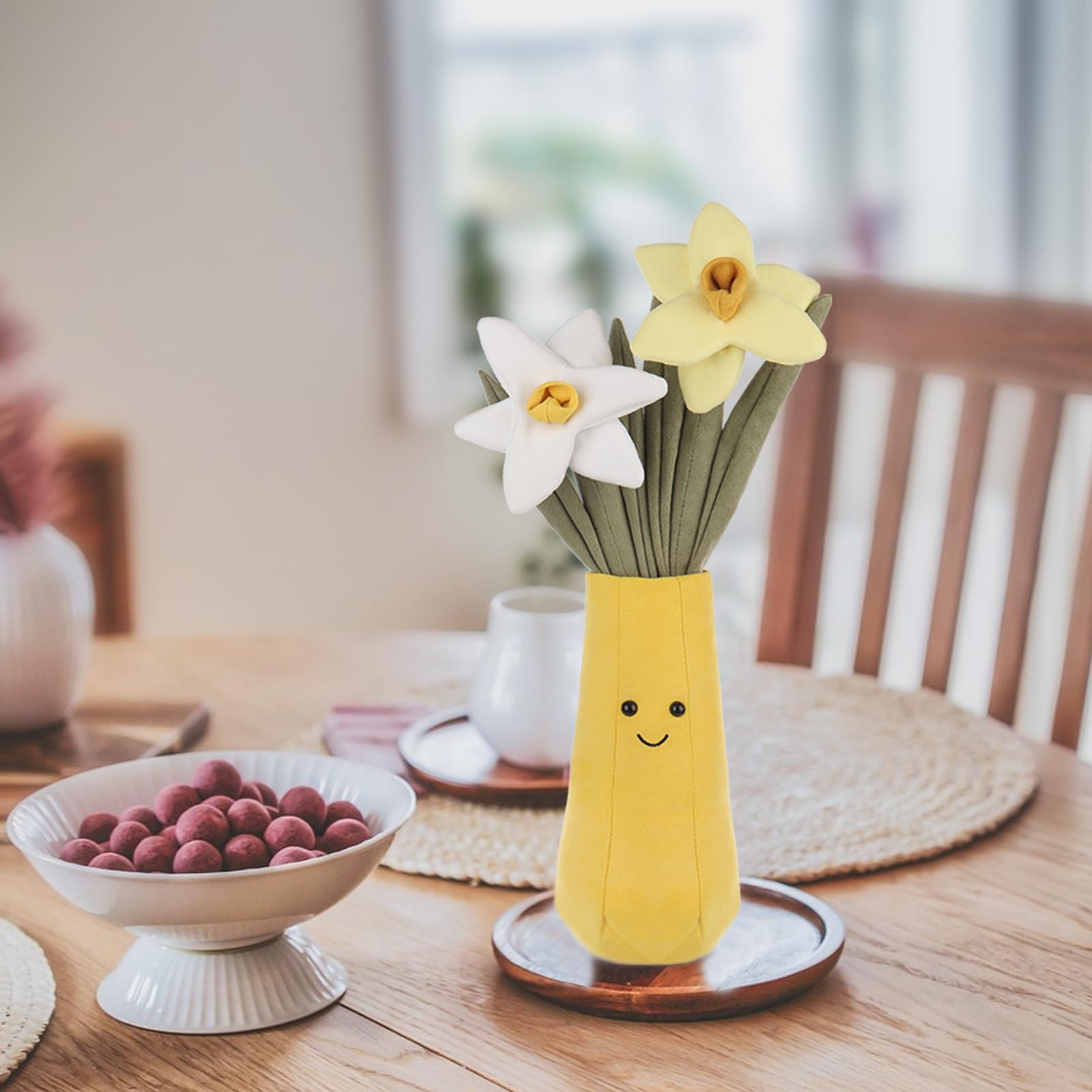 Apricot Lamb Blume Narzisse Vase Pflanze Blume Plüschtiere für Kinder, weiche niedliche Kuscheltier für Baby Mädchen und Jungen, Flauschige Blume Narcissus Vase Pflanze Gelb 36 cm