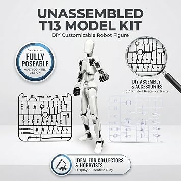 T13 Action Figure Set,3D Printed Multi-Jointed Robot Toy,Fully Movable Action Figures with Weapons & Hand Accessories,Desktop Decorations for Game Lovers,Robot Collectors(White)