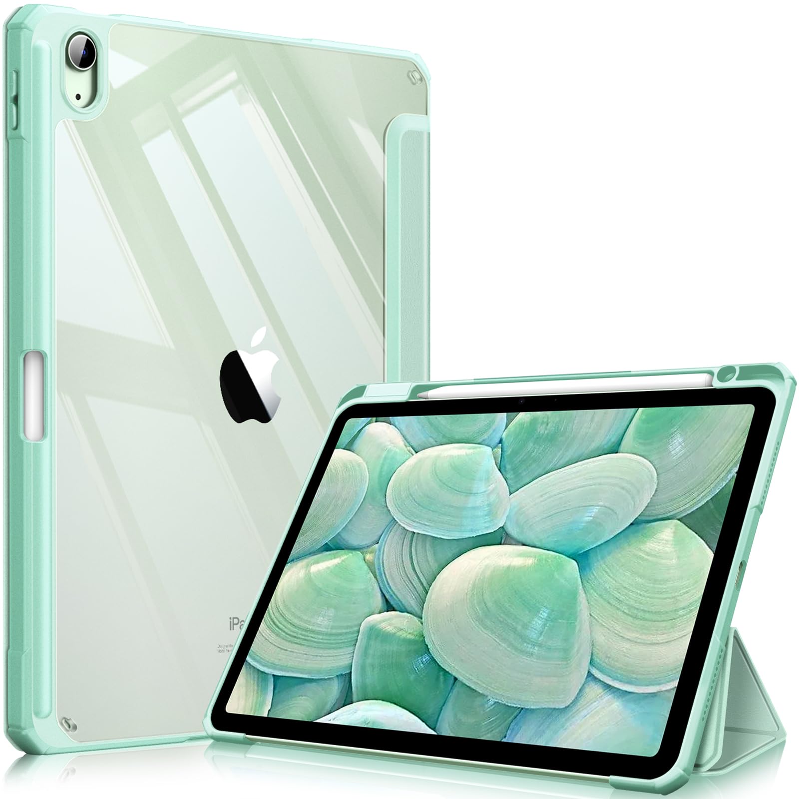 Fintie Hybrid Hülle für iPad Air 11 Zoll M4/M3/M2 (2026/2025/2024), iPad Air 5./4. Gen (2022/2020) 10,9 Zoll, mit Stifthalter, stoßfeste Schutzhülle mit transparenter Hartschale, Grün