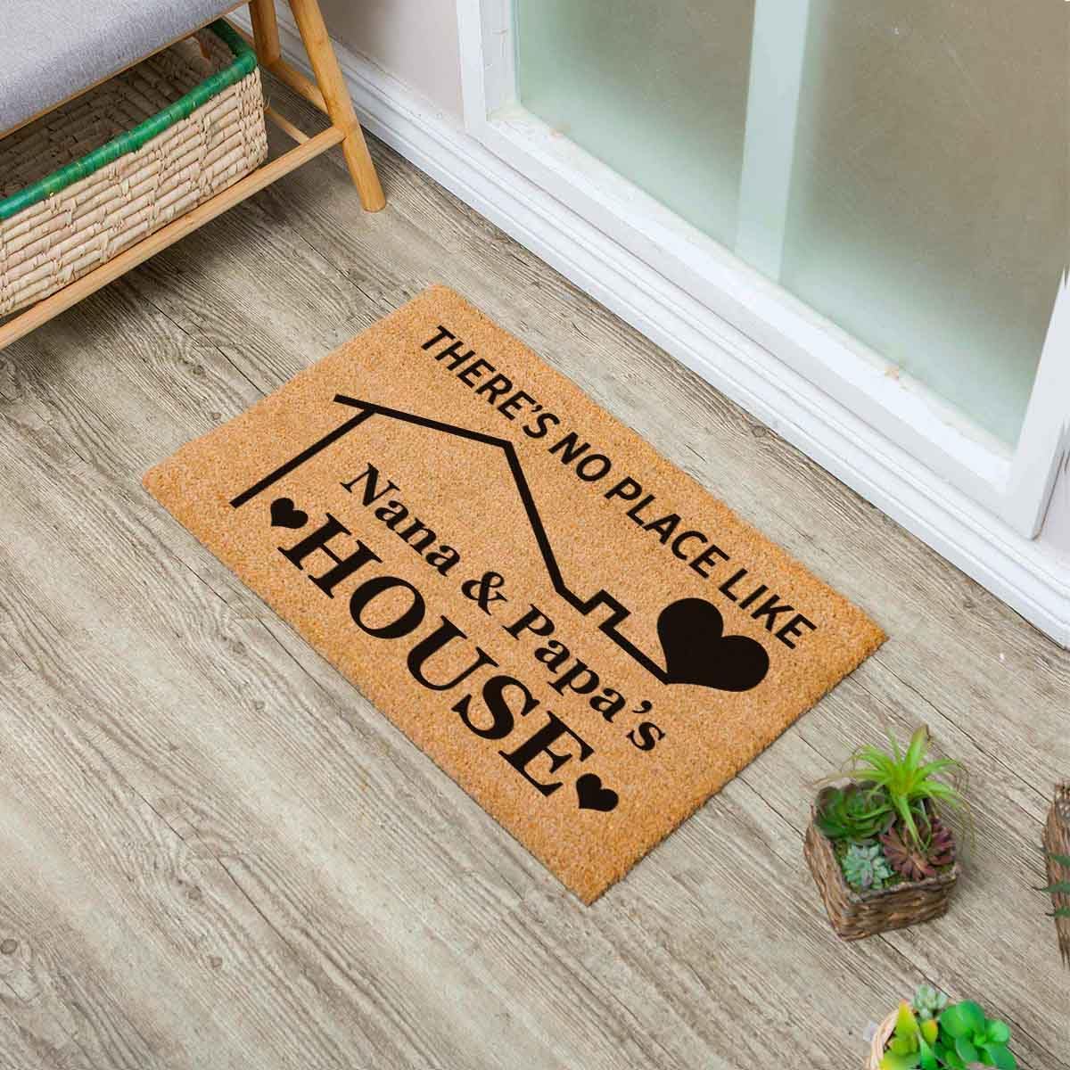 Funny Coir Doormat There's No Place Like Nana and Papa's Home Front Door Mat Entryway Outdoor Mat with Heavy Duty Front Porch Welcome Mats Easy to Clean Brown Mat 23.6 x 15.7 inch