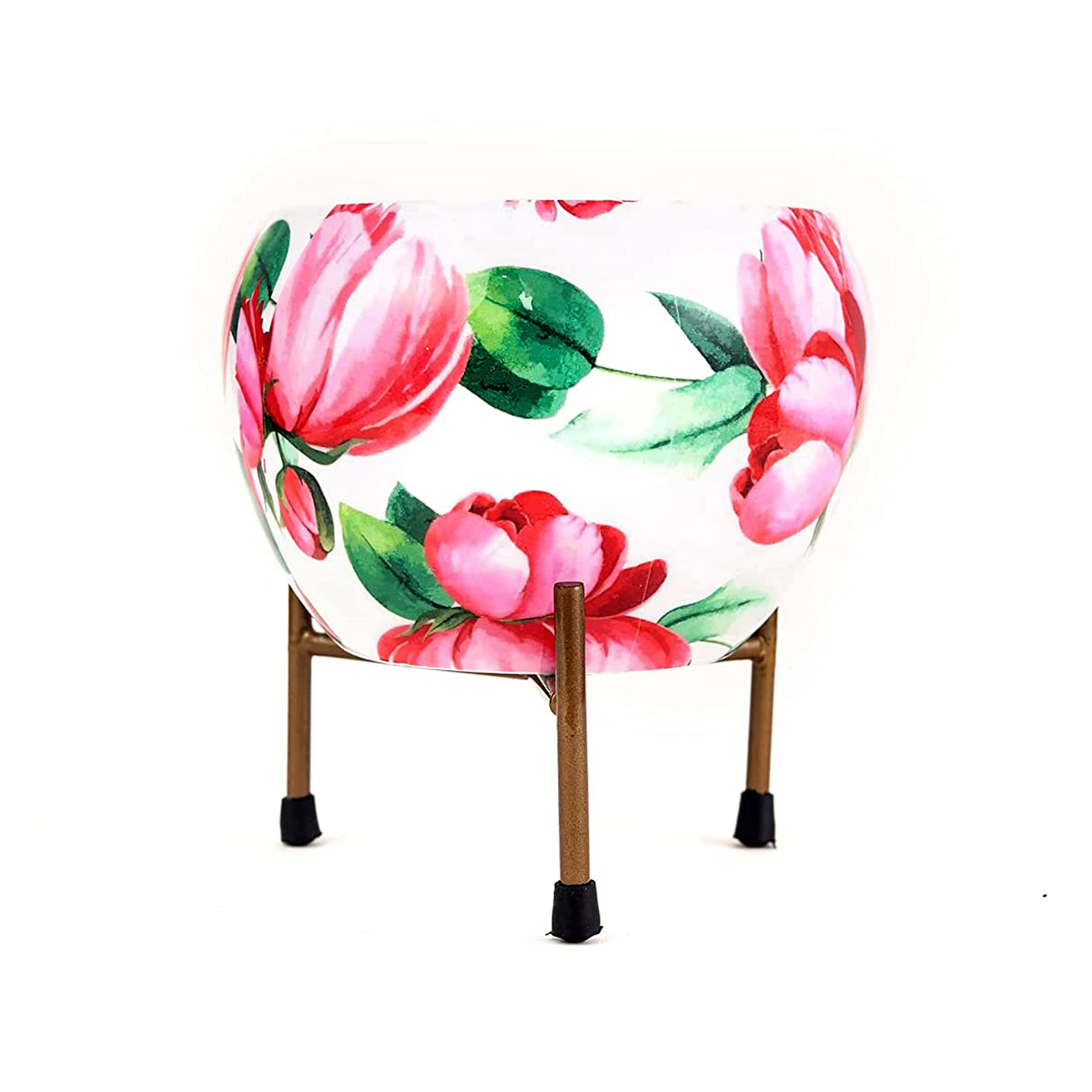 HOMSSY Red & White Floral Metal Planter with Tripod Stand | Rust-Free Designer Pot | Multipurpose Living Room Decor Printed Metallic Pots (Plants Not Included) (B0C1K6RRFG) Amazon Price History, Amazon Price Tracker