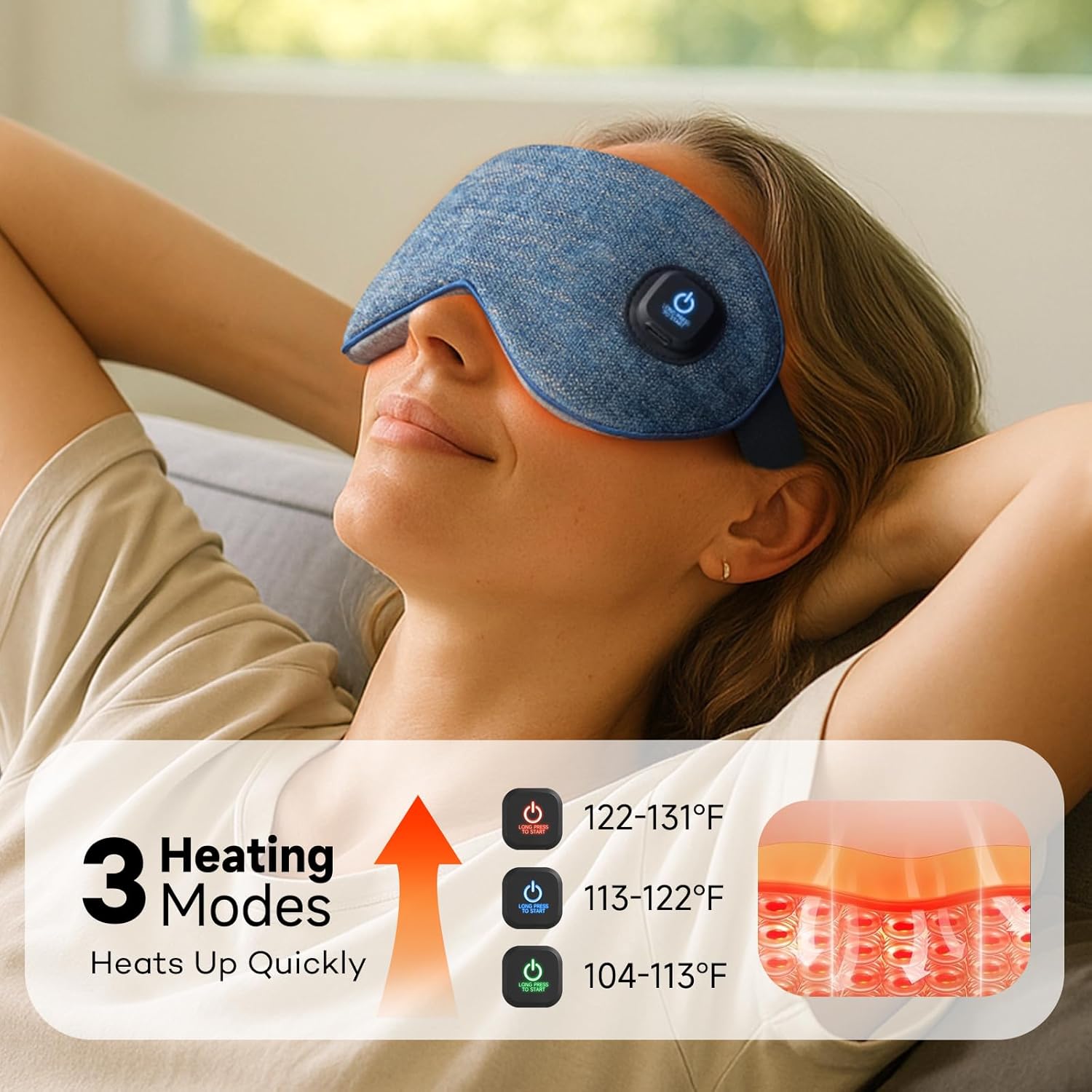 Ezona Cotton Cordless Heated Eye Mask, Warm Eye Compress Mask for Dry Eyes, Washable Eye Heating Pad for Travel, Dry Eyes, Blepharitis, Sinus Migraine (Blue) - Image 5