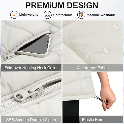 Miniatura 5 de KOVNLO Chaleco térmico para mujer, (batería no incluida) Controlador inteligente con luces, chaquetas térmicas de calentamiento eléctrico