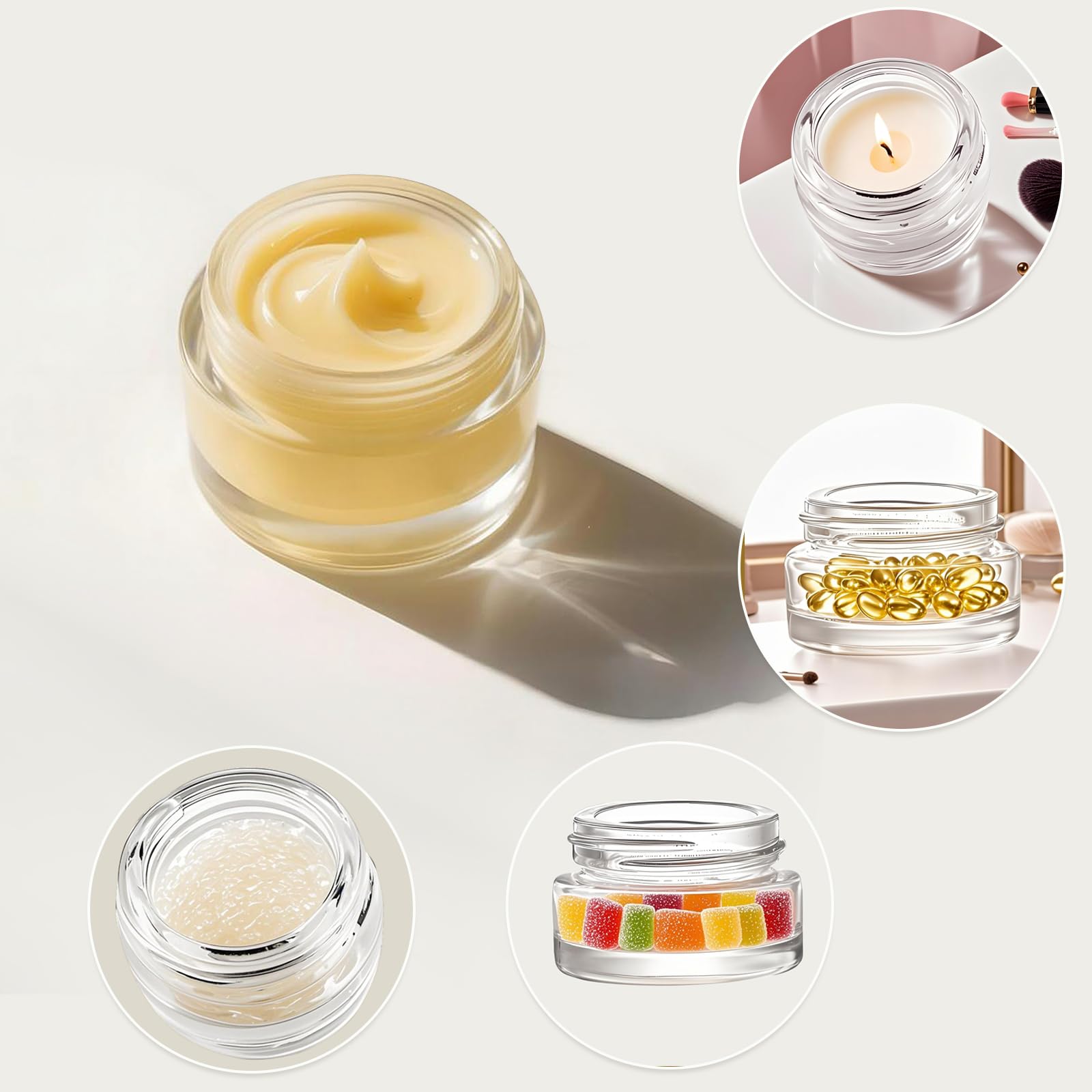 90 Stück 5 ml kleine transparente Gläser mit schwarzem Deckel und Löffeln, leere Glas-Kosmetikbehälter, Großpackung mit Einsatz, luftdichte Cremeflasche für Beauty-Produktproben, Reisen