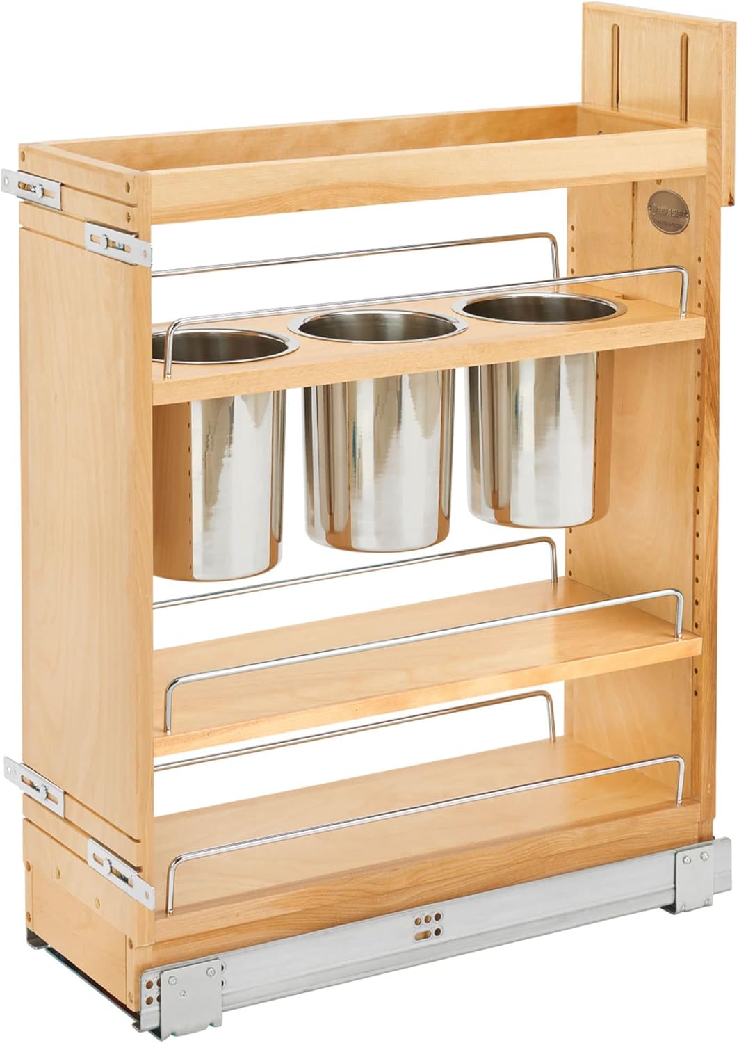 Rev-A-Shelf 8 in. Pull Out Storage Organizer for Base Kitchen Cabinets w/Soft-Close, Sliding Shelves for Utilities, Utensils or Spices, Maple, 448UT-BCSC-8C