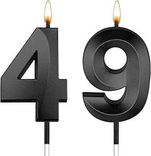 49 Birthday Candles 49 Birthday Candle Black 49th Candles for Cake 49th Birthday Decorations for Women 49 Birthday Decorations for Men 49 Year Old Women Men Wedding Anniversary Parties Celebrations