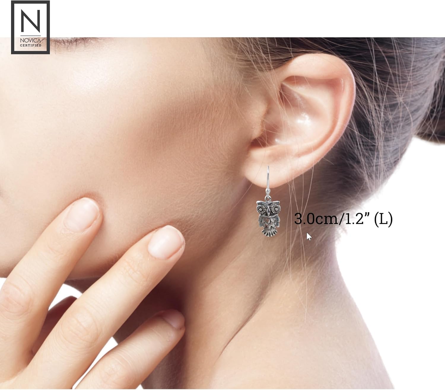 NOVICA Artisan Handmade Sterling Silver Dangle Earrings Crafted Owl 925 Thailand Animal Themed Bird [1.2 in L x 0.4 in W] ' Owl Love'