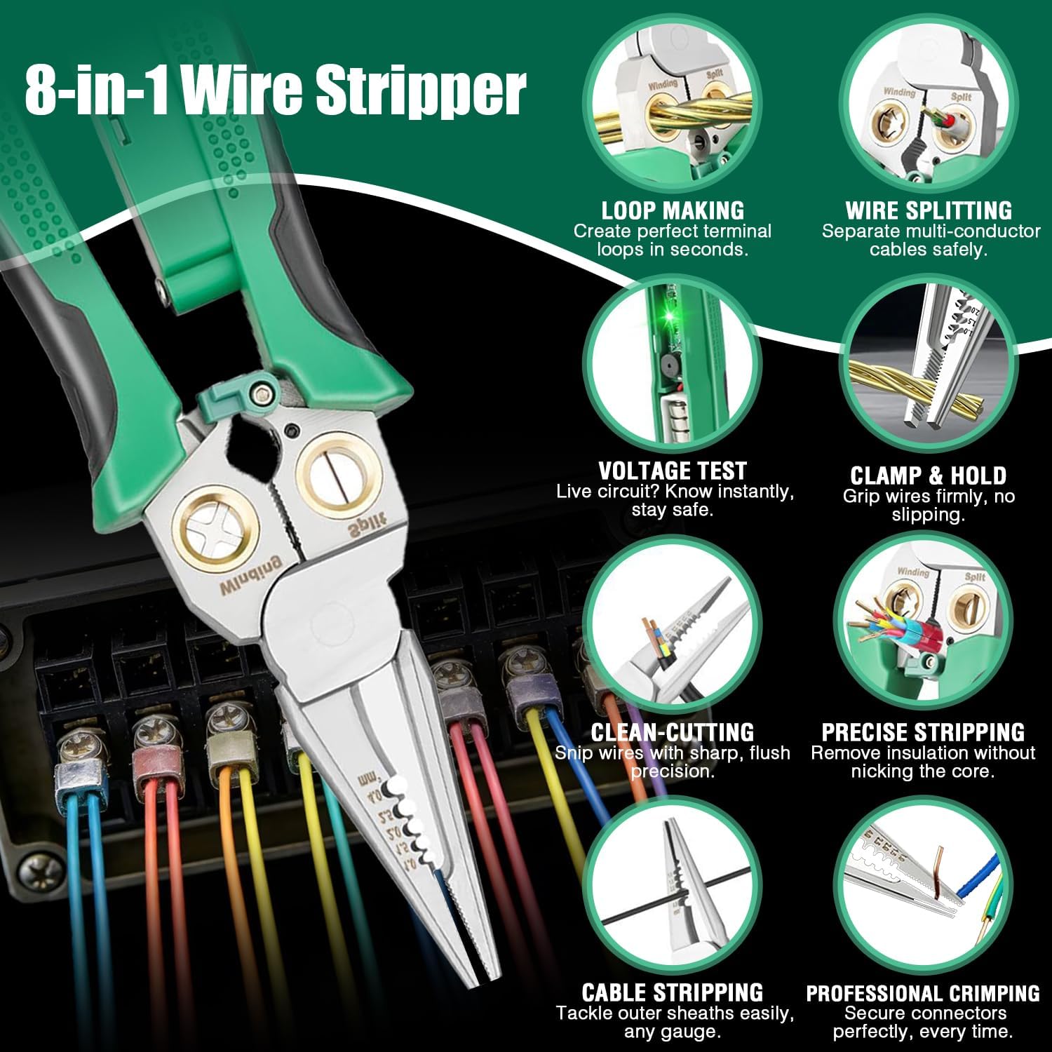 8 In 1 Wire Stripper with Voltage Tester, Wire Strippers Electricity Measurement Function for Cutting and Pulling Wires, Electric Wire Stripping Tool, Electrician Repair Tool