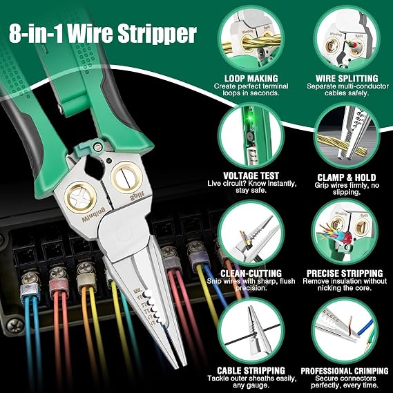 8 In 1 Wire Stripper with Voltage Tester, Wire Strippers Electricity Measurement Function for Cutting and Pulling Wires, Electric Wire Stripping Tool, Electrician Repair Tool