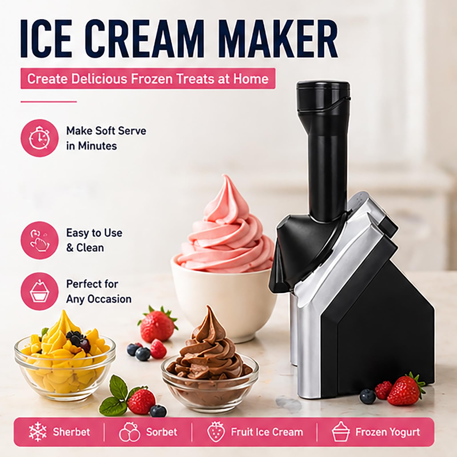 Máquina de helado casera para postres congelados, máquina de servir suave para fiestas familiares, fácil de limpiar