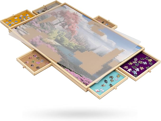 Tektalk Wooden Jigsaw Puzzle Table with Dustproof Cover