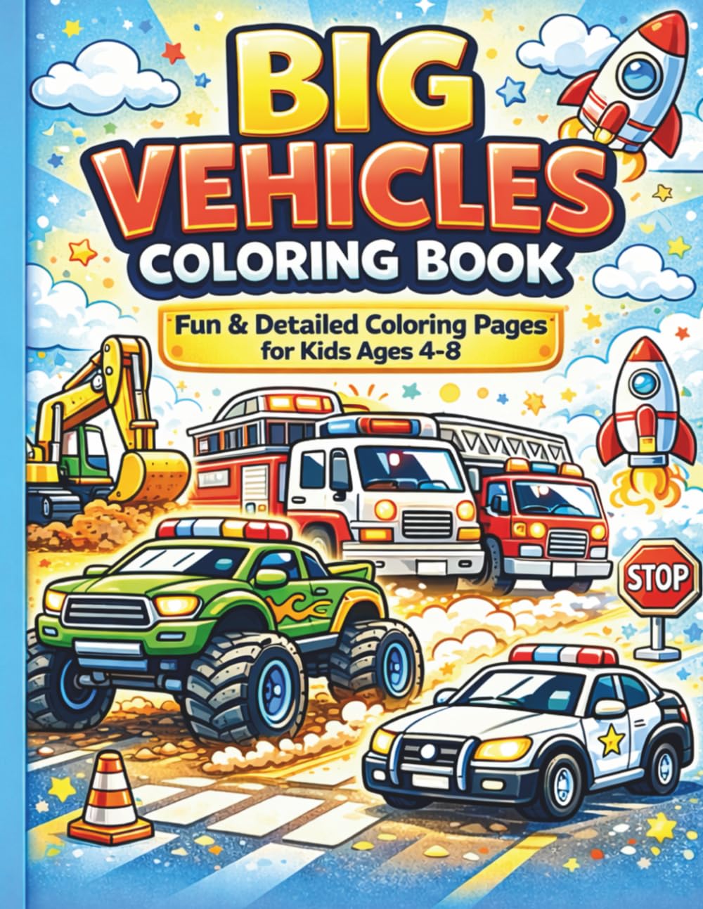 Big Vehicles Coloring Book: Fun & Detailed Coloring Pages for Kids ages 4-8