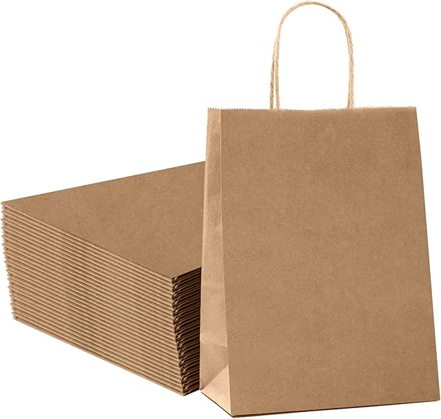 GIFTSAY 50pc Brown Paper Bags with Handles 15X8X21cm Small Gift Bags for Wedding Party Favor Bags, Sturdy Kraft Bags, Grocery Shopping Bags, Retail Merchandise Bags Gift Sacks and Birthday Gift Bags