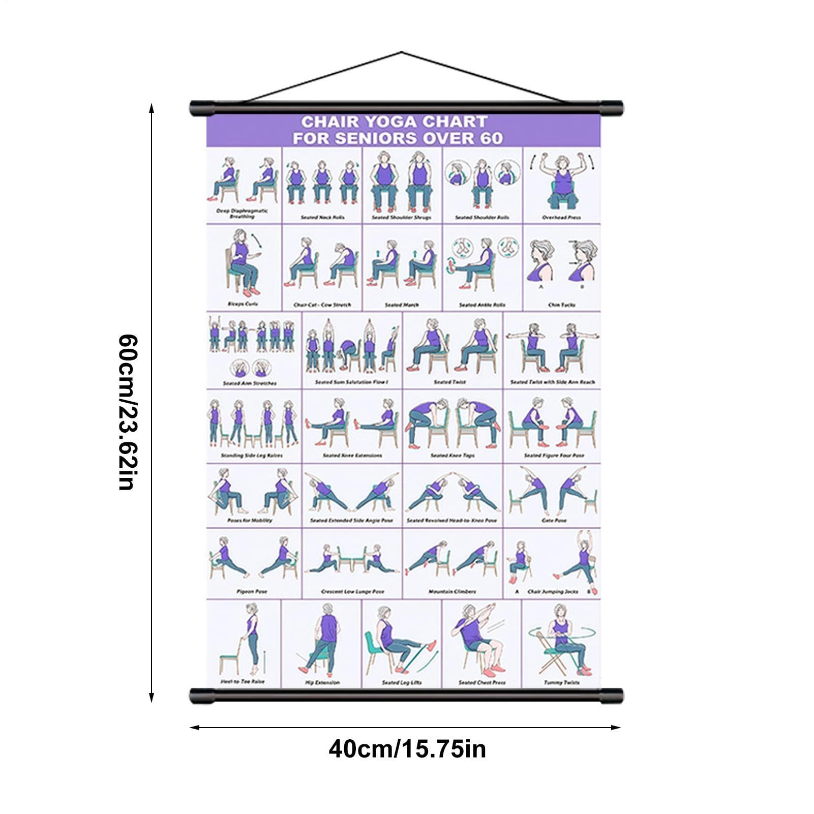 Tableau d'entraînement sur chaise de yoga - 40 x 60 cm - Guide d'exercices de chaise - Tableau mural pour les personnes âgées et les débutants, tableau de fitness, affiche pliable en tissu pour la
