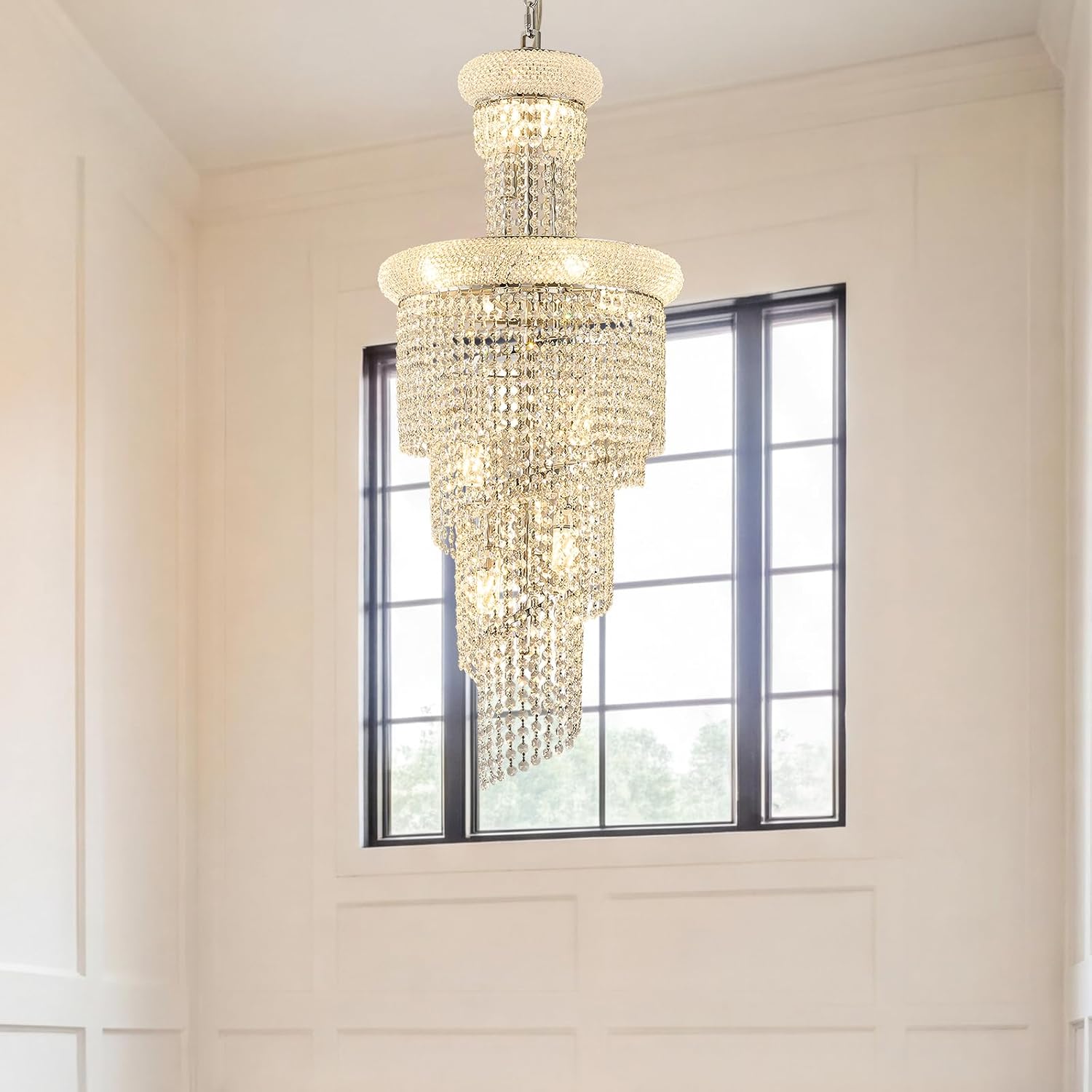 14-Light Spiral Crystal Chandelier Chrome Finish for Foyer Entryway Living Room Dining Room 36'' H X 16'' W X 16'' D