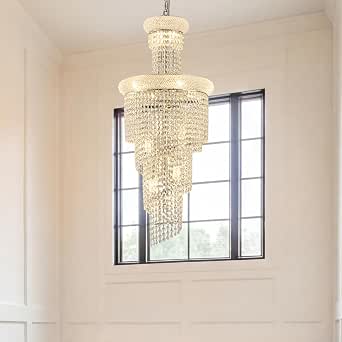 14-Light Spiral Crystal Chandelier with Chrome Finish for Foyer, Entryway, Living Room, and Dining Room