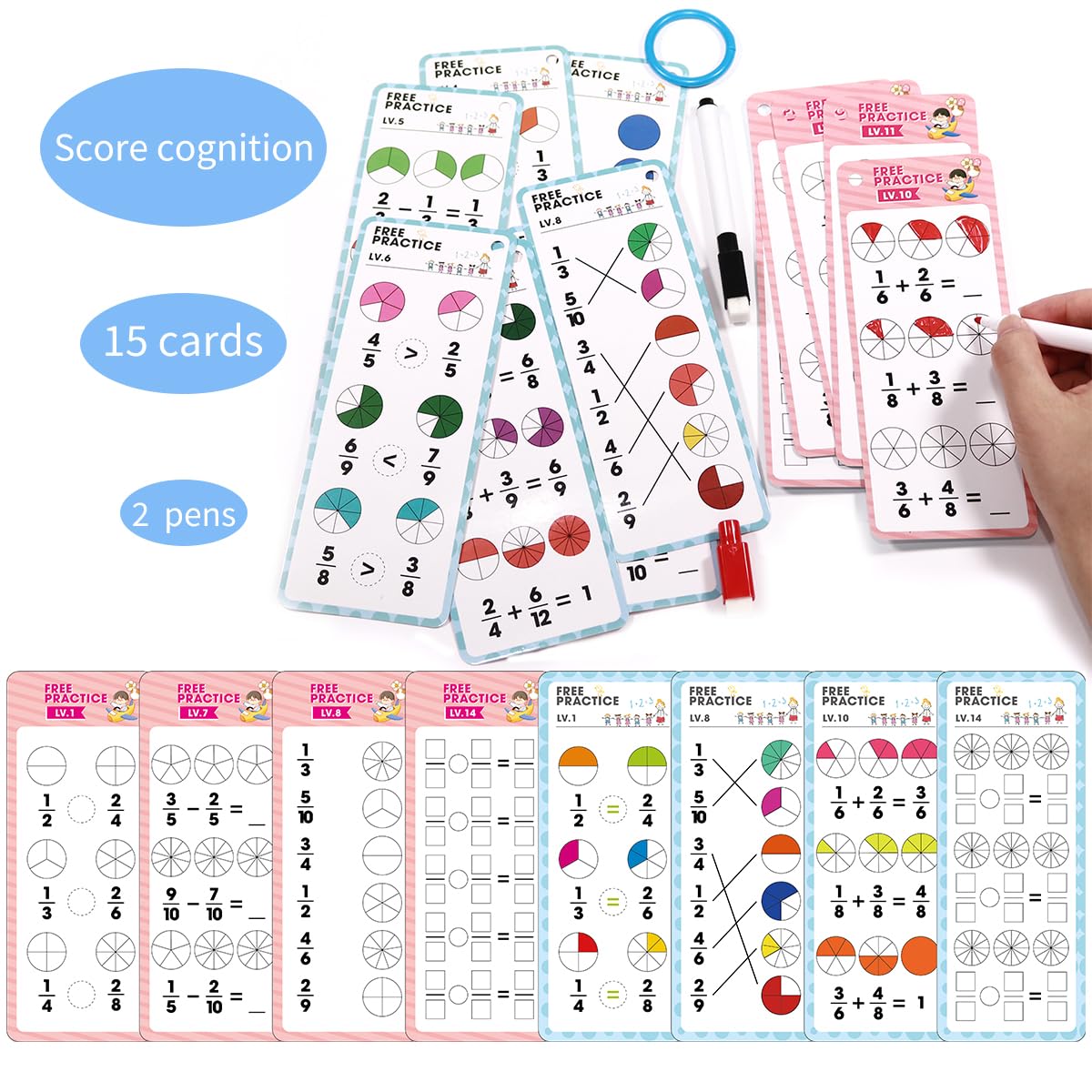 Fraction Practice Flashcards, Times Tables Flash Cards, Multiplication Tables, Division Flash Cards, Multicolored - Image 4