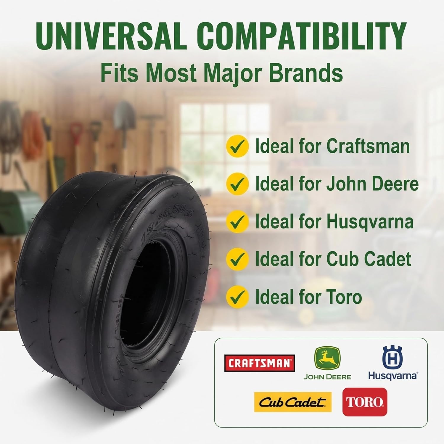 13x6.50-6 Heavy Duty Lawn Mower Tire, Zero Turn Tubeless Tire, 570 lbs Load Capacity, Metal Construction, Smooth Turf Design
