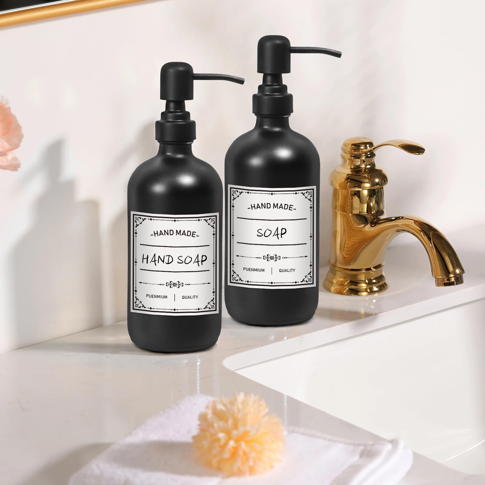 MIUSITE Dispenser di Sapone in Vetro Nero Opaco Con Pompa in Metallo