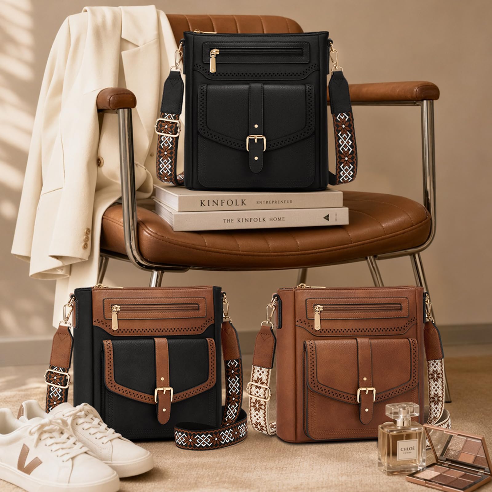 RAINSMORE Sac Bandoulière Femme Sac a Main Femme en Cuir PU Souple