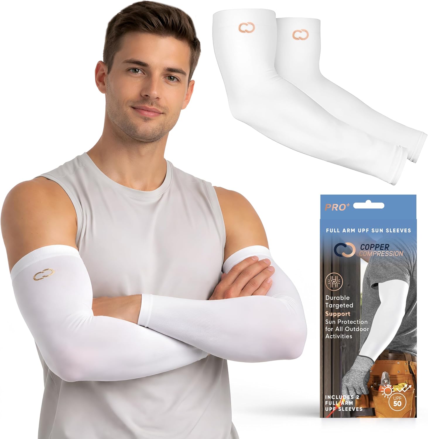 Copper Compression Full Arm Sun Sleeves for Men and Women UPF 50+ UV Protection