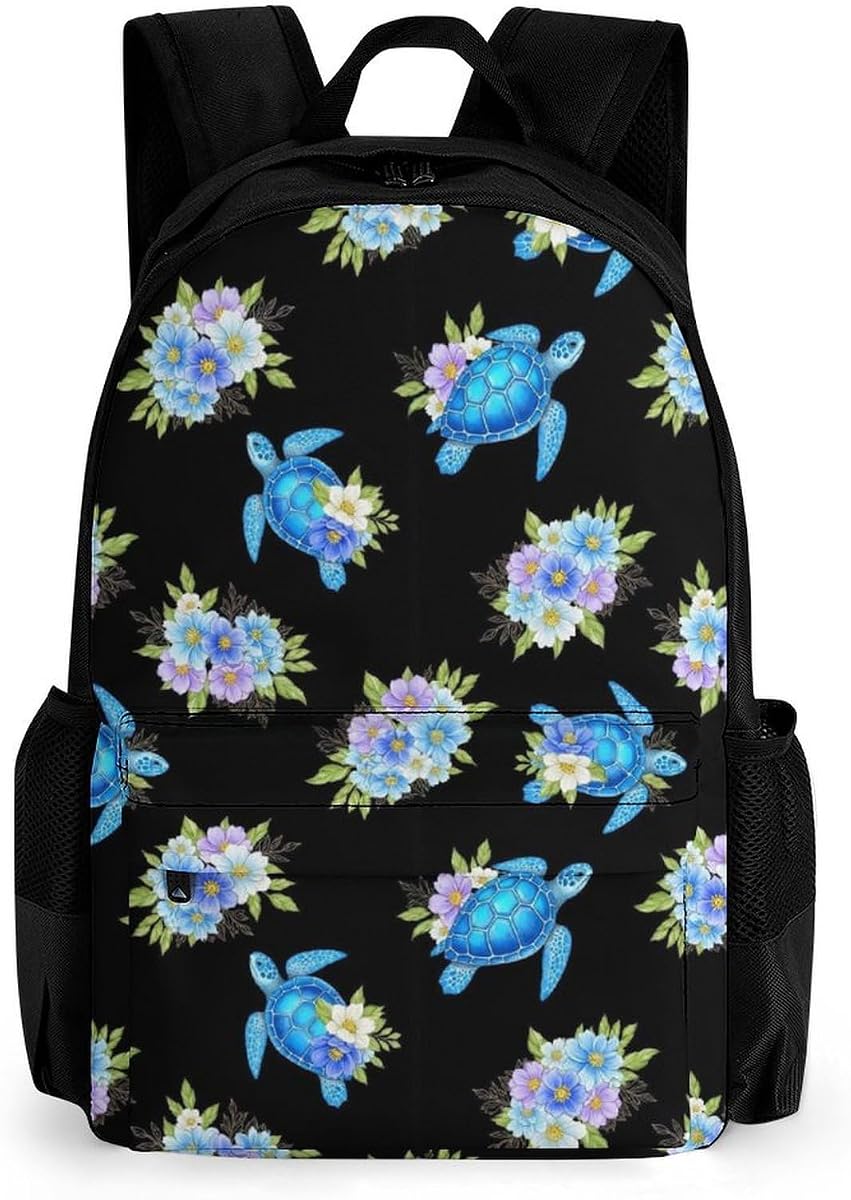 Mochila Antirrobo Multiusos Bolsa De Transporte De Gran Capacidad, Mochila De Camping De Viaje Negra De Neón De Tortuga Marina con Bolsillos Laterales