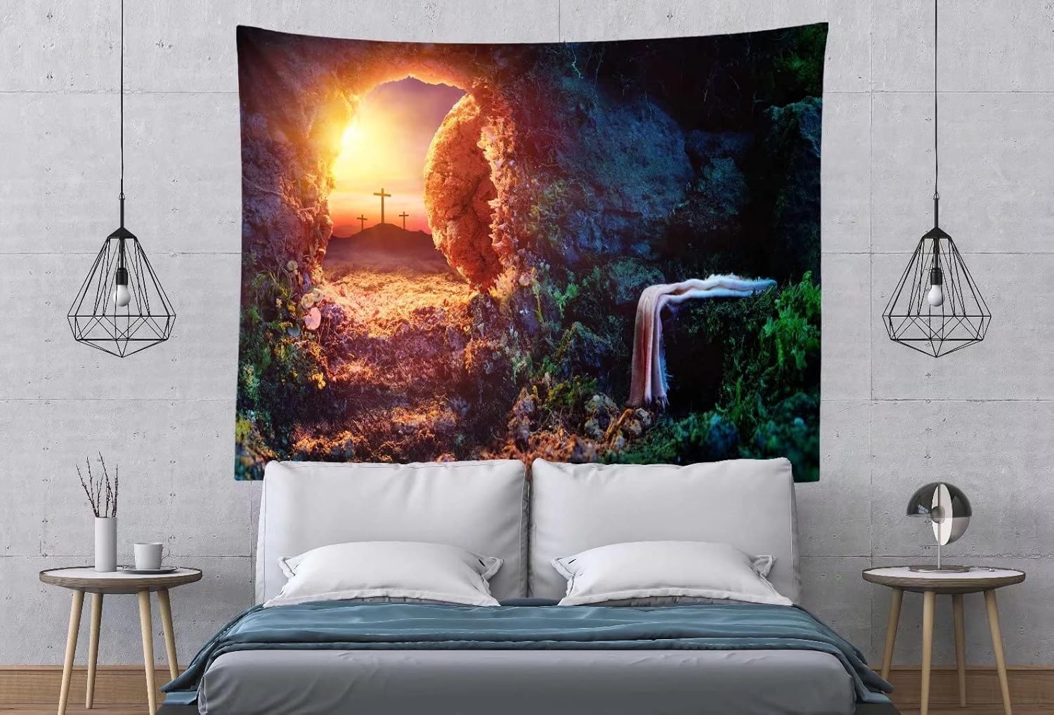 BELECO Jesus Tapestry - Empty Tomb, Crucifixion, Shroud Art Wall Decor - Resurrection of Jesus Backdrop with Cross - Easter, Church Poster - Home Decor for Bedroom, Living Room, Dorm Room