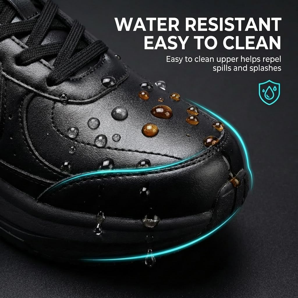 Non Slip Work Shoes for Men Chef Shoe Lightweight Waterproof Oil Resistant Resistant Food Service Sneaker for Kitchen, Restaurant, Waiters - Black - Image 4