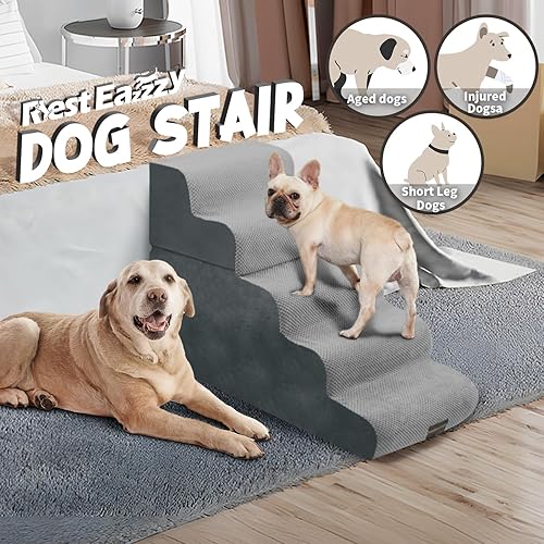 Miniatura 6 de Rest-Eazzzy Escaleras para perros de 5 escalones para sofá alto, peldaños de espuma suave para perros grandes y perros pequeños, rampa de espuma de