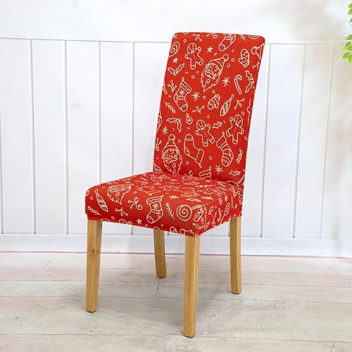 Miniatura 3 de 6 fundas navideñas para sillas de comedor, fundas elásticas para sillas de asiento, protector de asiento de elastano impreso lavable, fundas de