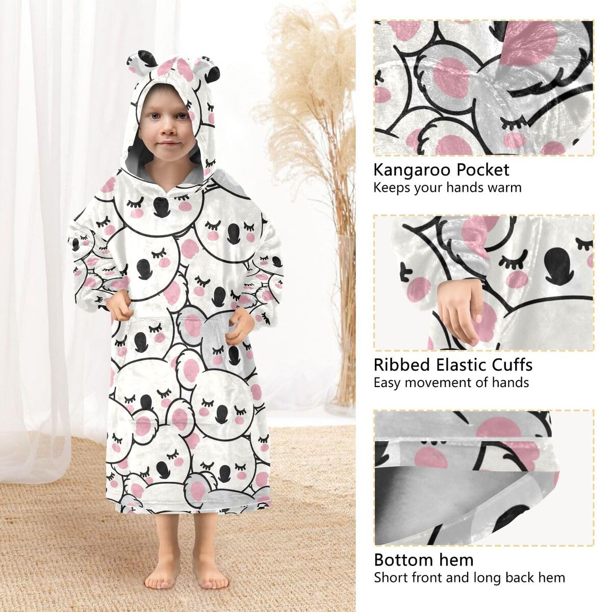 Koala Bears uroczy dziecięcy koc do noszenia bluza z kapturem oversize bluza koc sweter koala zwierzę dla chłopców i dziewcząt w wieku 3-14 lat