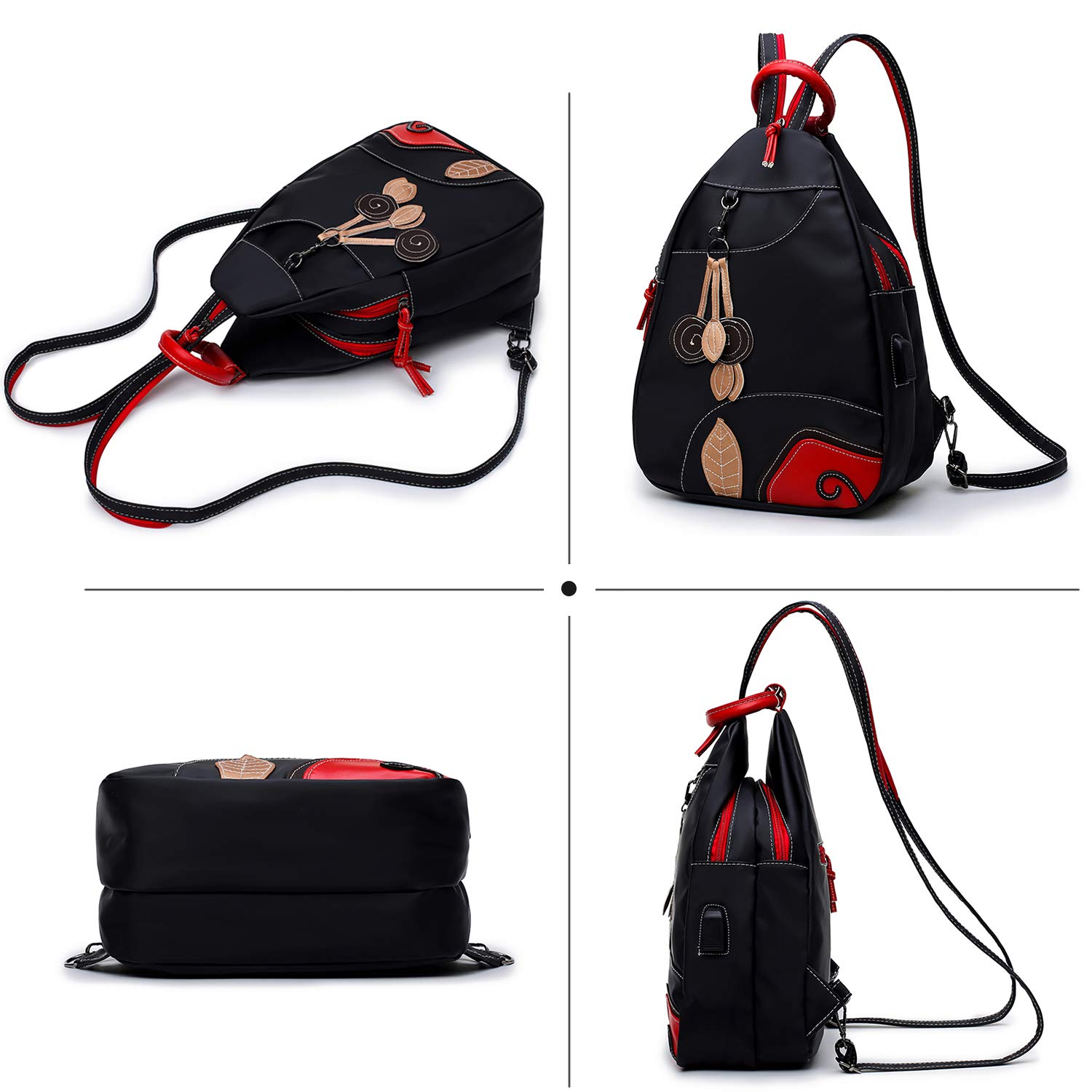 Damen Stilvoll Nylon Leicht Rucksack Schultertasche Draussen Brusttasche Freizeitrucksack