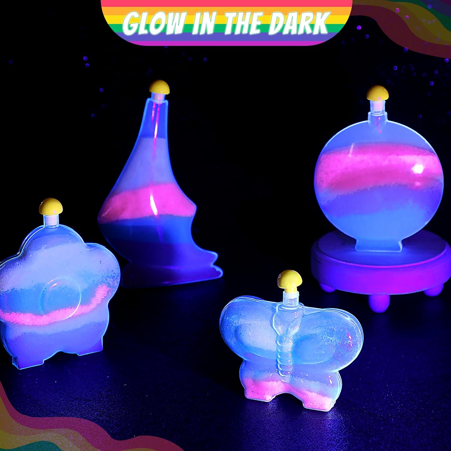 Wettarn 24 Sets Create Your Own Sand Art and Crafts DIY Kits Glitter Sand Art Glow in The Dark Include Colored Sand, Sand Bottles with Funnels and Sticks for Activities Supplies