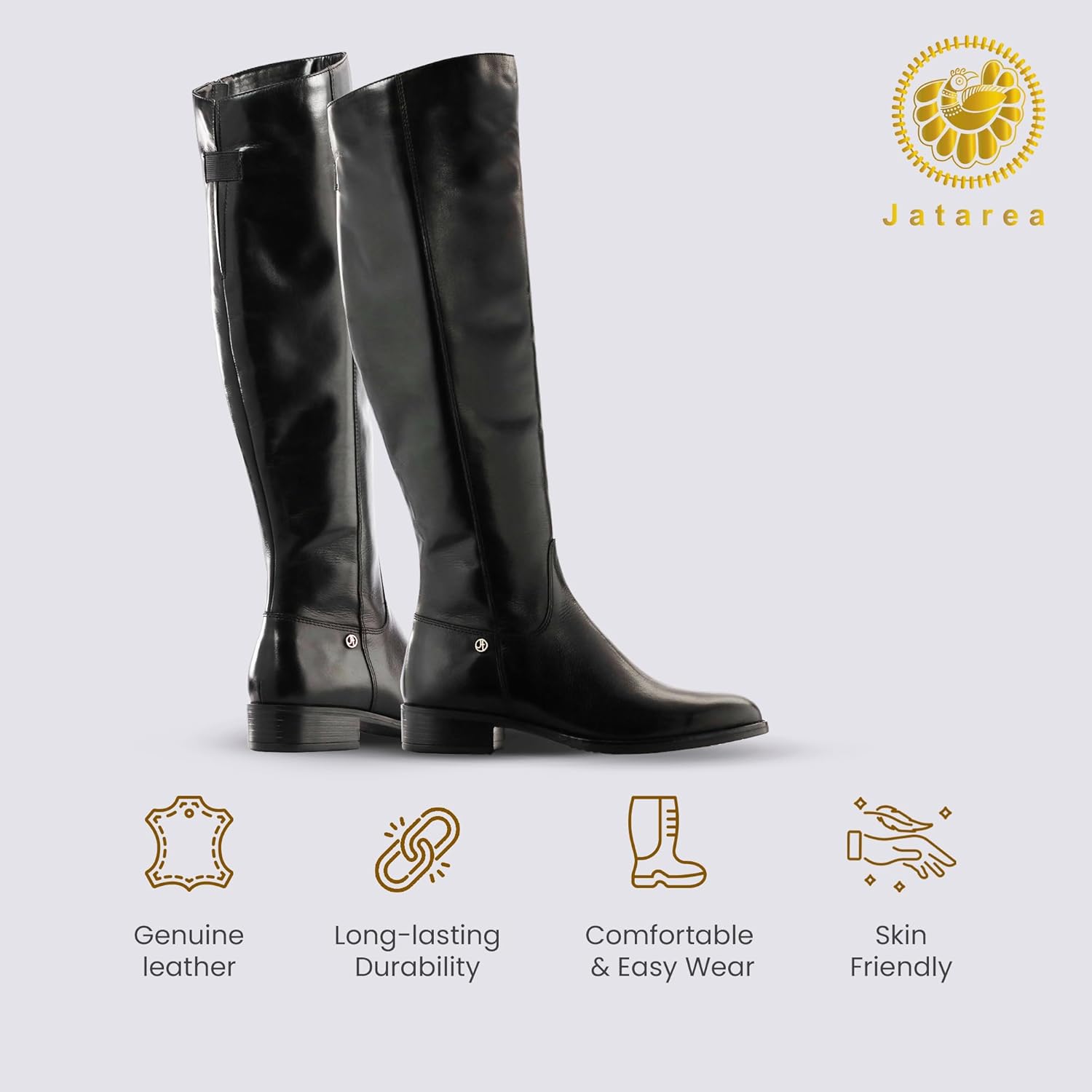 JATAREA Women's Leather Knee-High Boots - Stylish Block Heel - Comfortable Bootie for Females - Cushioned Insole for Comfort - Durable and Versatile Design - Image 3