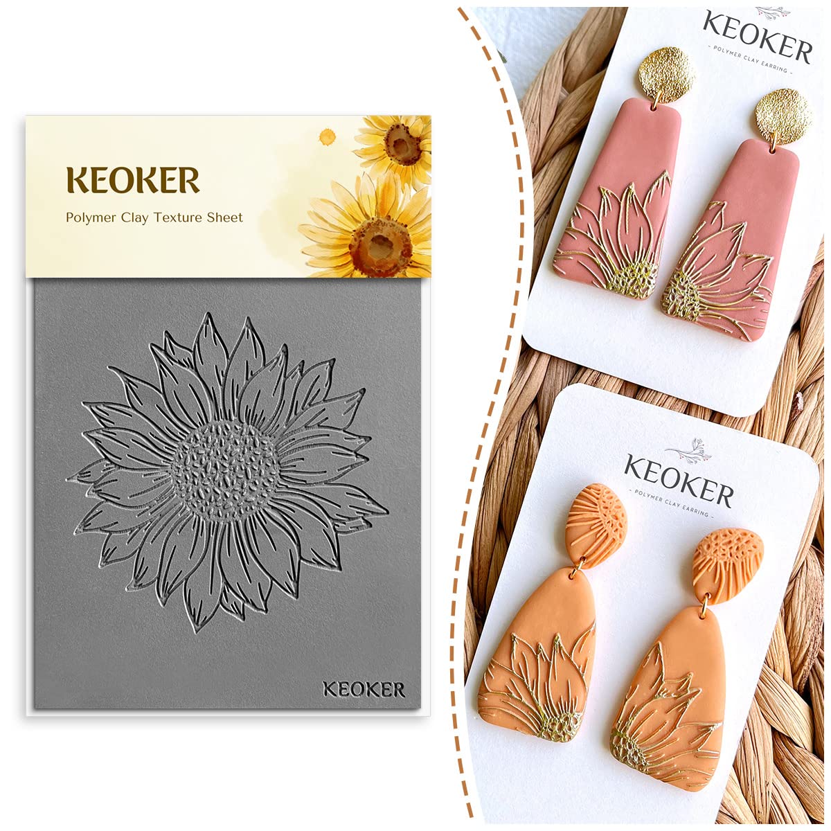 Keoker Polymer Clay Texture Sheets, Clay Texture Mat for Making Earrings Jewerly Polymer Clay Texture Silicone Mat (No. 6 Sunflower)