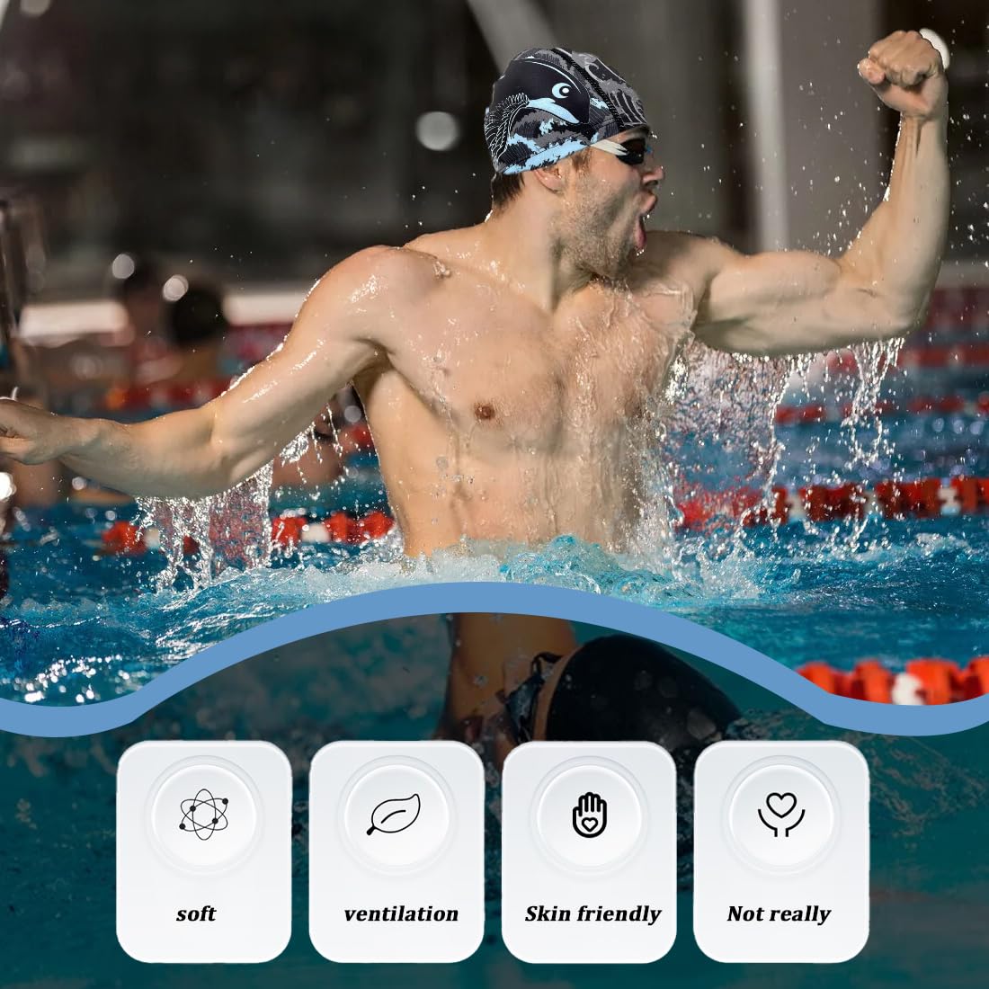 2 Pezzi Cuffia da Nuoto, Cuffia da Nuoto Unisex Cuffia da Nuoto, Cuffie Piscina Adulto Tessuto Cuffia Nuoto Impermeabile, Cuffia da Bagno Unisex da Piscina Antiscivolo per Nuoto Bagno e Sport