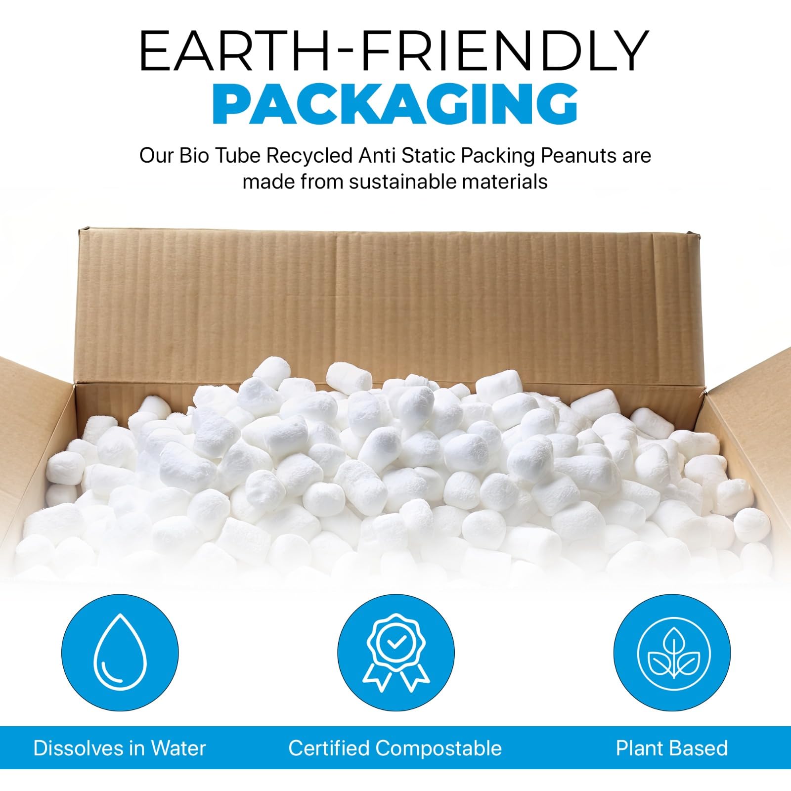 Palomitas de maíz biodegradables compostables antiestáticas naturales de 0.25 pies cúbicos para embalaje