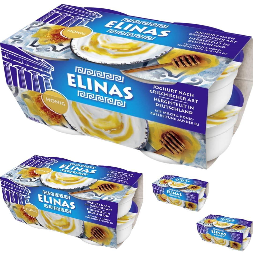 Elinas Joghurt nach griechischer Art mit Honig – 600 g | Cremige Konsistenz & Mild-süße Note – 4er Pack