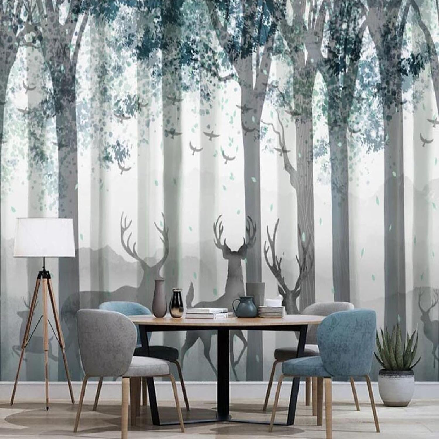Papier peint mural 3D wapiti animal 368x254 cm autocollant pour salon