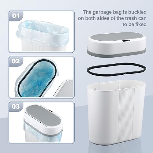 Miniatura 5 de Uiifan 4 cubos de basura para baño, 3.17 galones, impermeable, automático, a granel, 12 L, con sensor de movimiento, cubo de basura delgado e