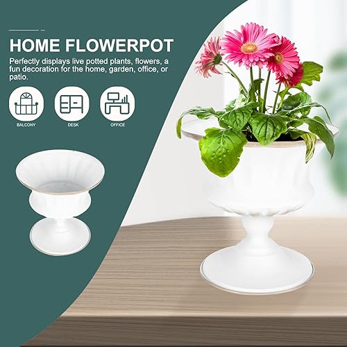 Miniatura 4 de PRETYZOOM Maceta blanca para centro de mesa, maceta de urna de 4.7 pulgadas, florero de cerámica, maceta pequeña para aniversario, cumpleaños,