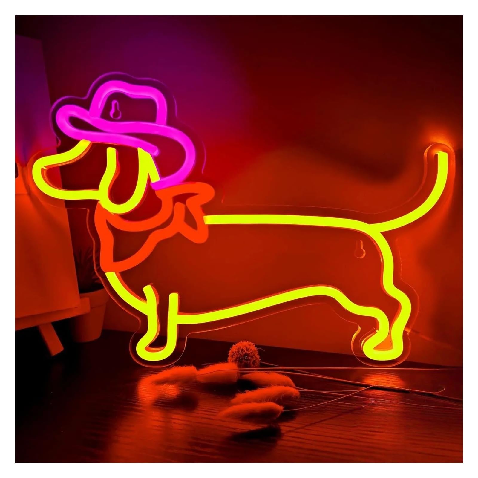 Shouxi One Color Sign Lamp Dachshund Dog Neon Sign Cowboy Hat Scarf Led Light Dimmable For Pet Shop Bedroom Home Party Wall Decor 35Cmx25cm