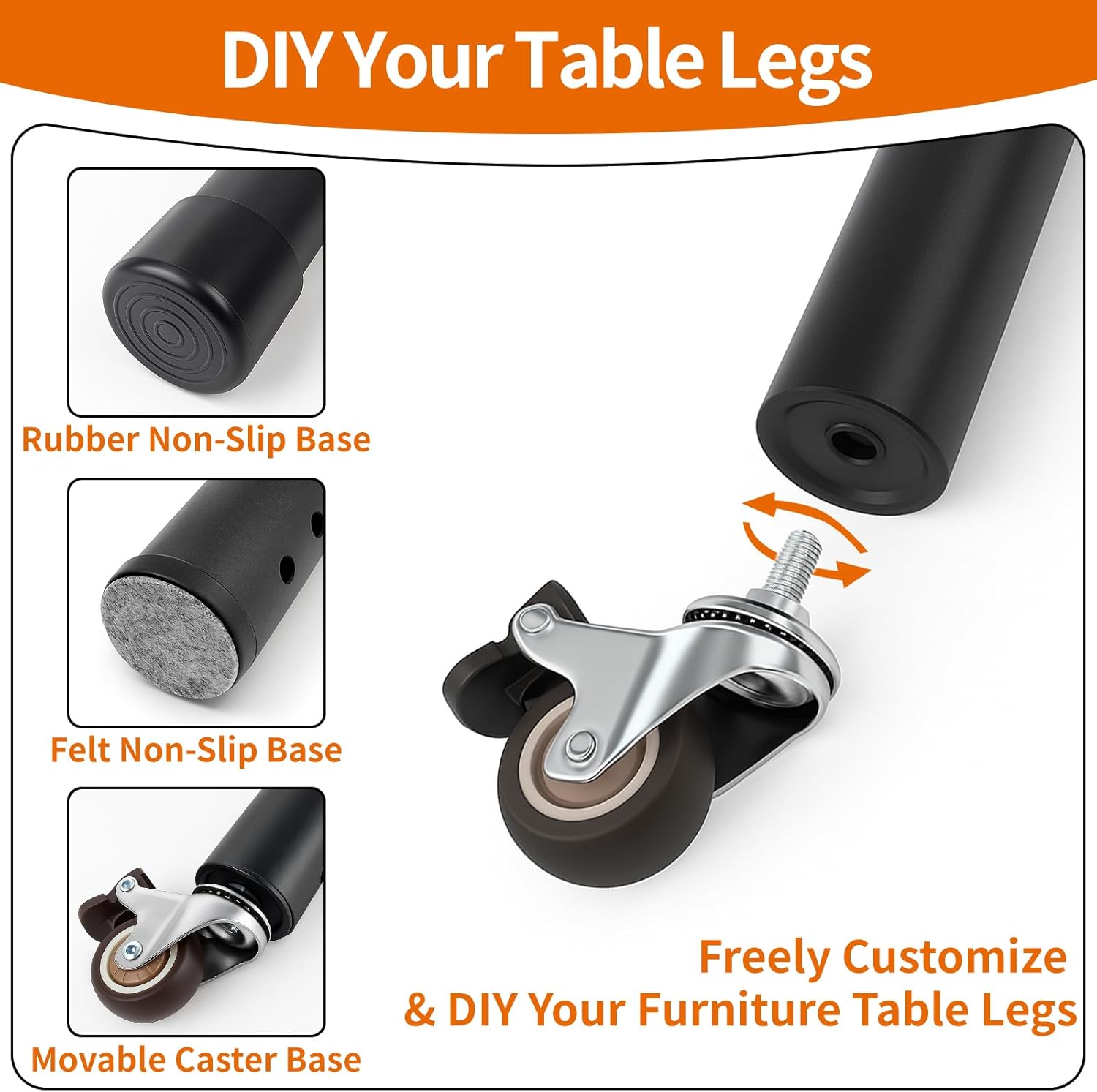 VinBee 4 Pack Adjustable Table Leg Extenders with Wheels,6-Level 10.8 inch Metal Furniture Risers for Folding Tables and Desks,Height Extension Legs for Home Office