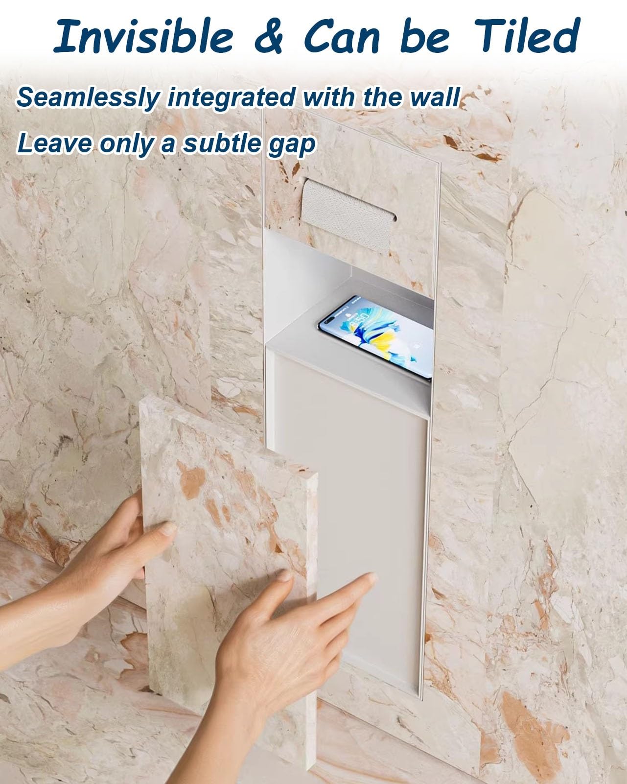 Vibeo Portarrollos Empotrable Portarrollos de Papel Higiénico Empotrado con Papelera, Nicho de Pared Empotrado Revestible con Azulejos, Organizador de Baño Empotrado