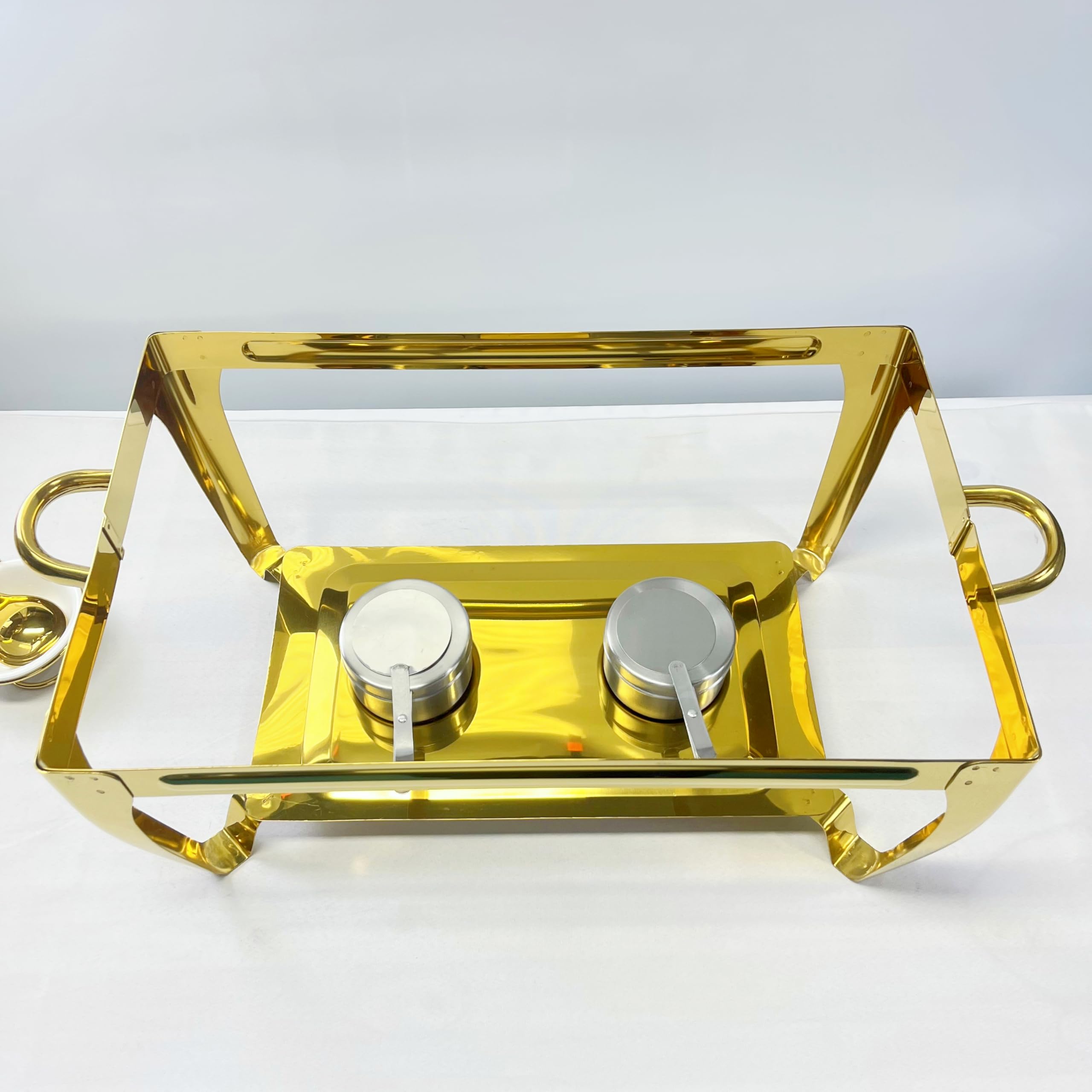 Golden Buffet - Juego de platos de acero inoxidable de 9 L con soporte para combustible y bandeja de agua, perfecto para banquetes, recepciones, bodas y eventos de catering