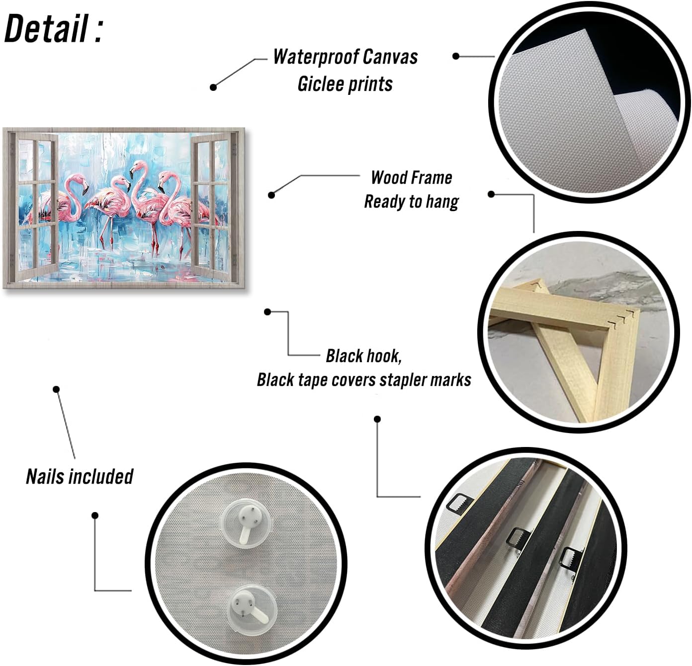 Lnzinro Flamingo Wall Art Bird Pictures Wall Decor Poster Framed Cute Animal Canvas Prints, Vintage Outside The Window Flamingo Poster for Room Decor 12x18 inches