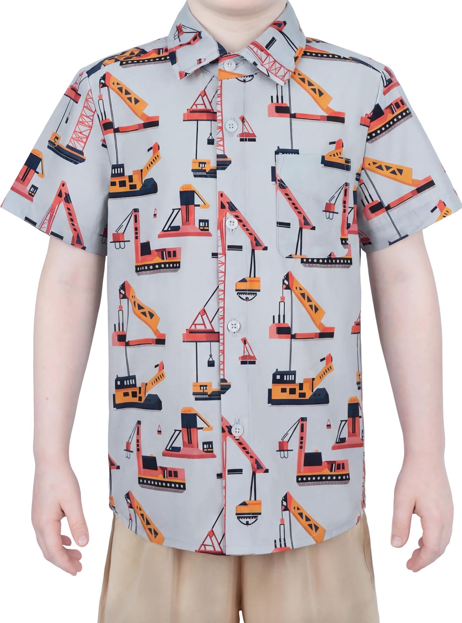 Boys Hawaiian Button Down Shirt, Pure Combed Cotton Short Sleeve Size 3-15Y