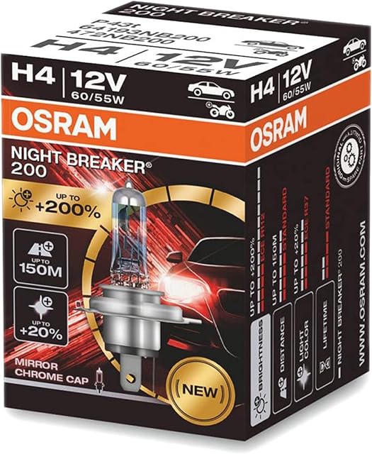 OSRAM 64193NB200 Night Breaker Laser 200 żarówka halogenowa H4-12 V/60-55 W jednoczęściowa