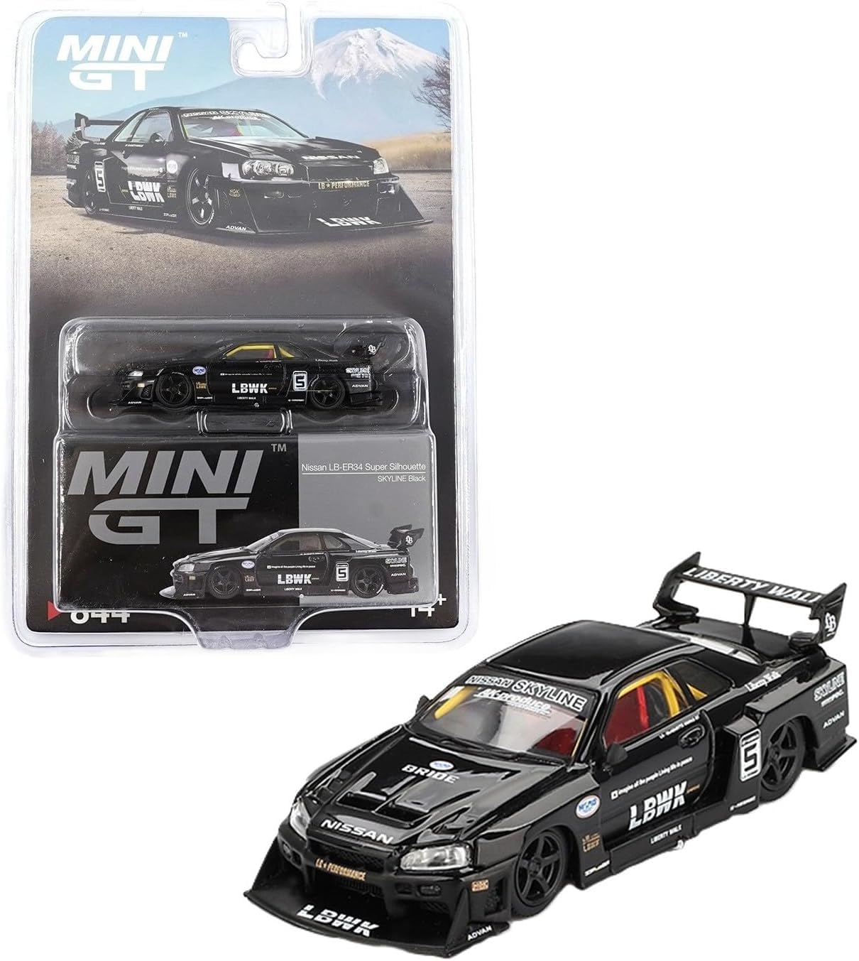 Diecast Model Car Compatible with Mini GT 1:64 Nissan Skyline LB-ER34 Super Silhouette Black Limited Edition MGT00844