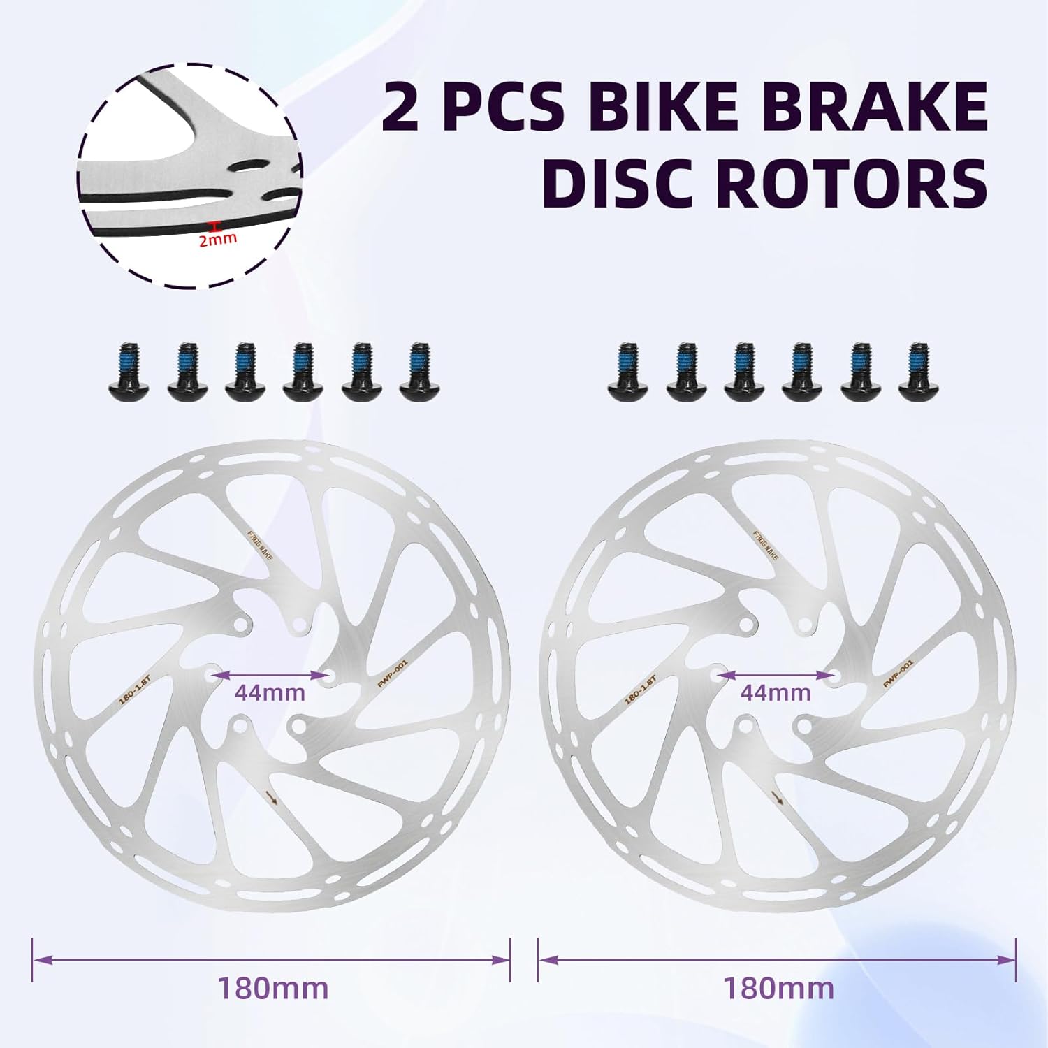 4 E4 Bike Disc Brake Kit MTB Brakes Set with 180mm Rotors,Left Rear 1550mm & Right Front 850mm Aluminum Alloy Lever Adapter for Folding Bike/Scooter/Fat Bike(Vertical Cylinder Version Purple)